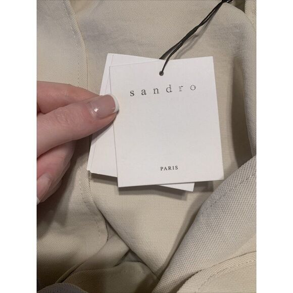 Sandro New Authentic Solid Beige V Neck Short Sleeve Mini Dress 36 Small $360 - Picture 7 of 10